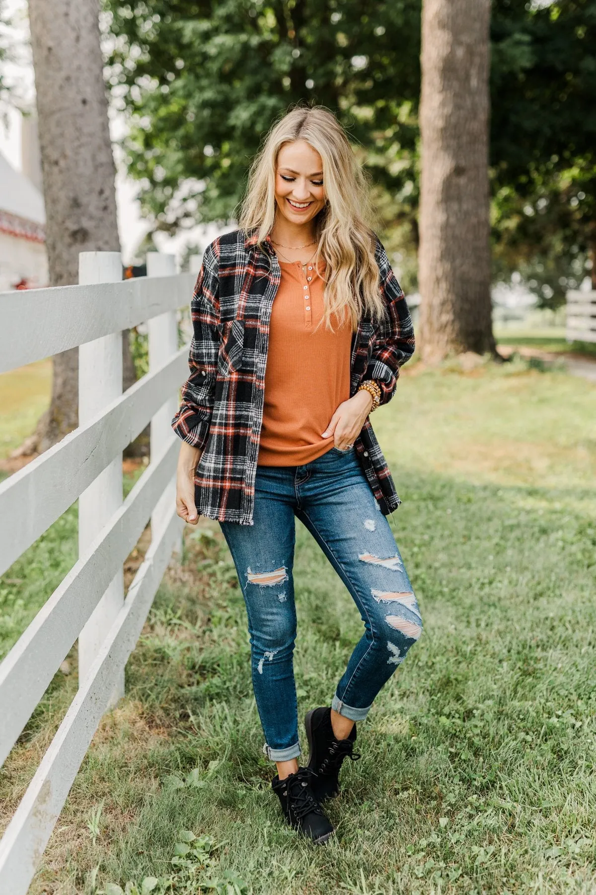 Pick Of The Patch Frayed Flannel- Black & Rust