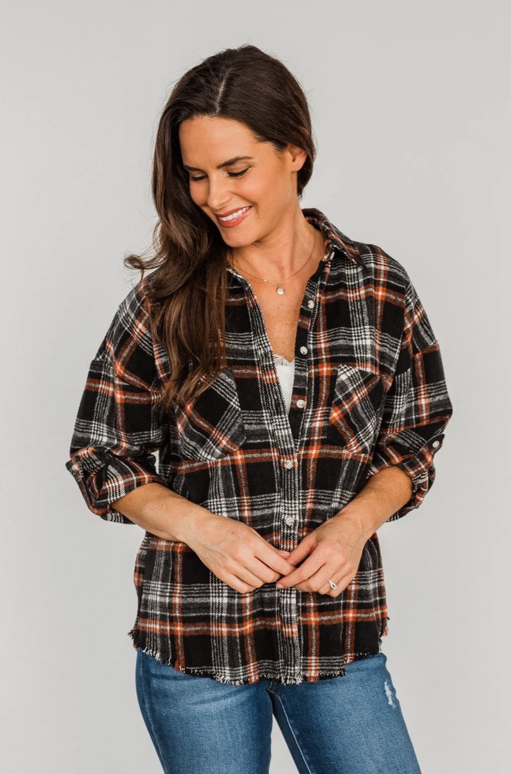 Pick Of The Patch Frayed Flannel- Black & Rust