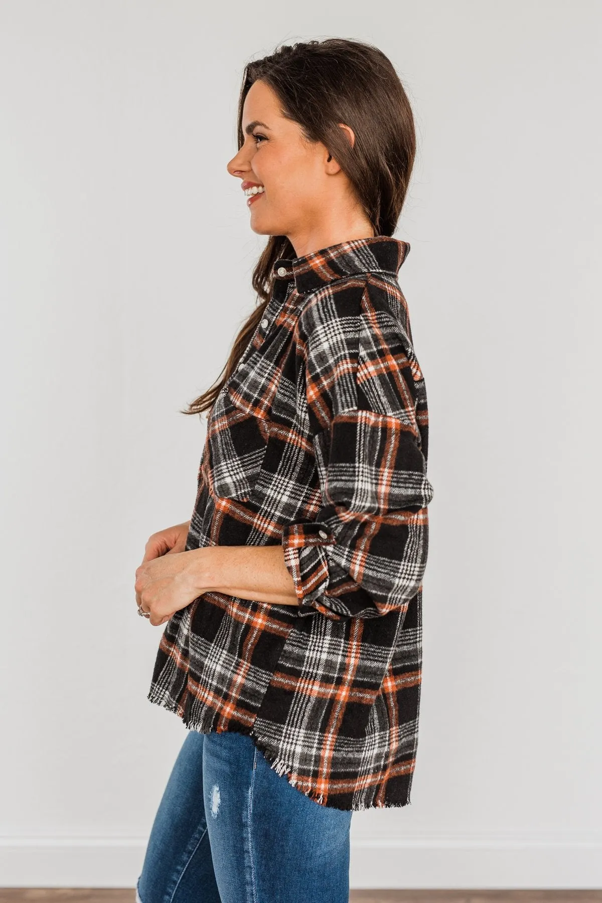 Pick Of The Patch Frayed Flannel- Black & Rust