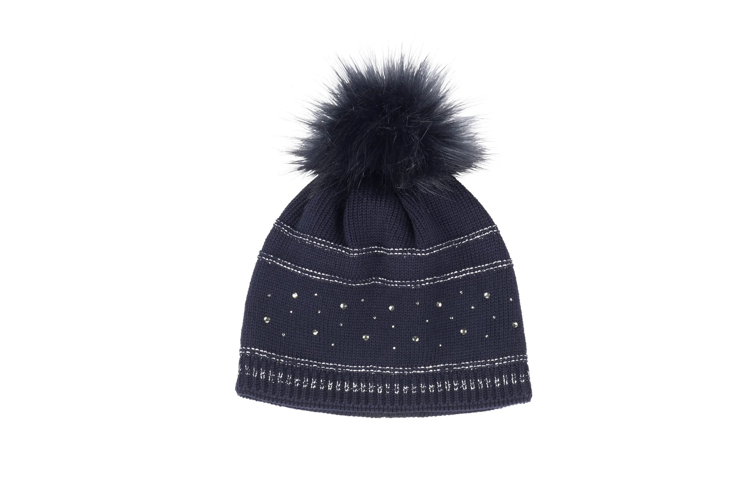 Pikeur navy crystal faux fur pom hat