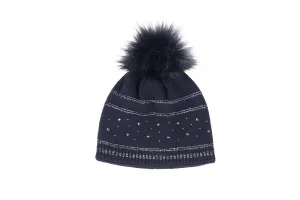 Pikeur navy crystal faux fur pom hat