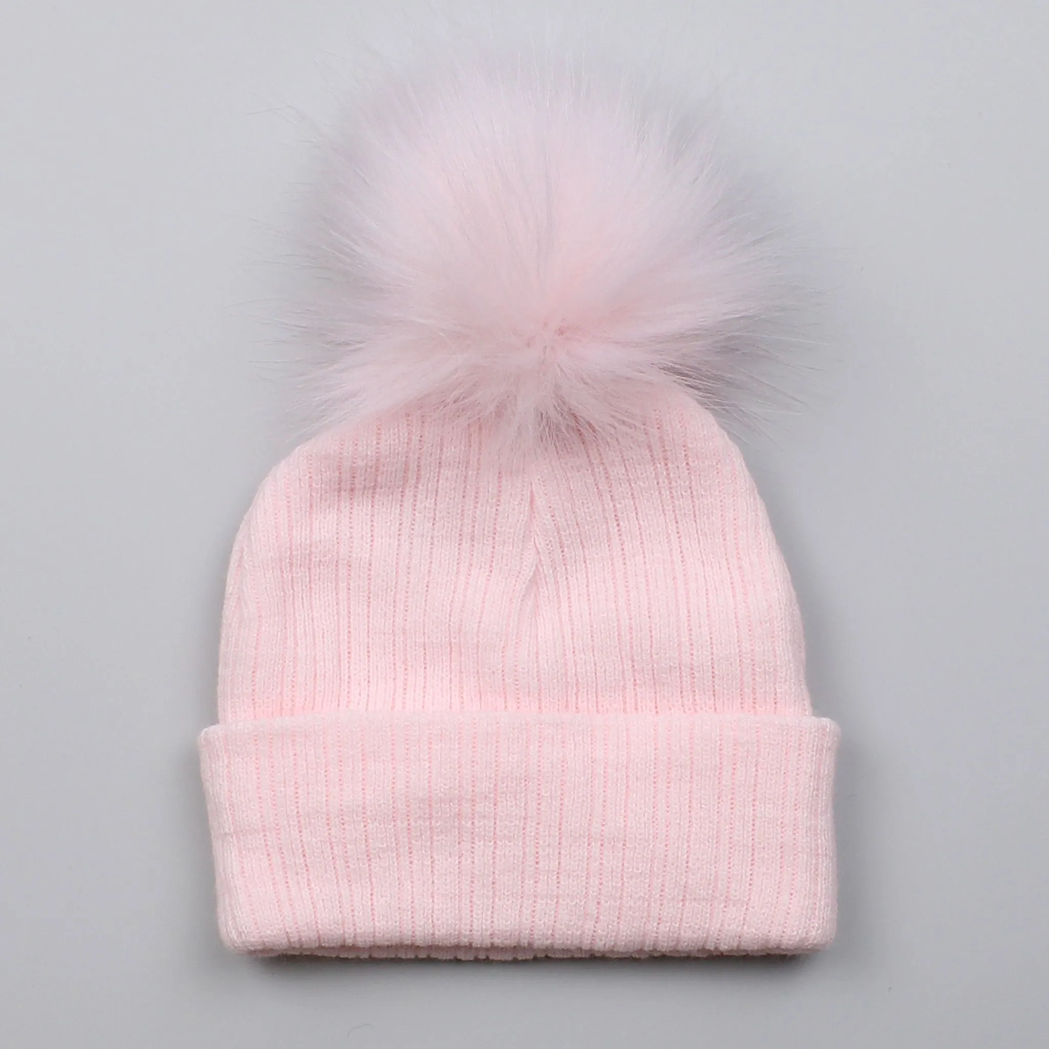 Pink Baby Pom Pom Hat - Pastel Colour Bobble Hat