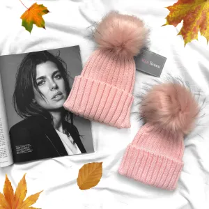 Pink bobble hat (pink Pom pom) - ADULT