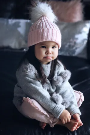 Pink bobble hat (white Pom Pom) - CHILD