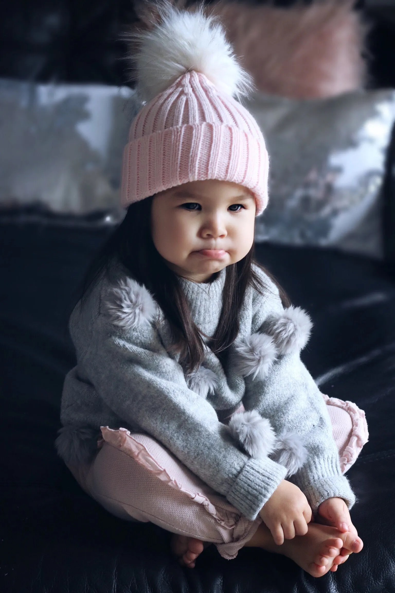 Pink bobble hat (white Pom Pom) - CHILD