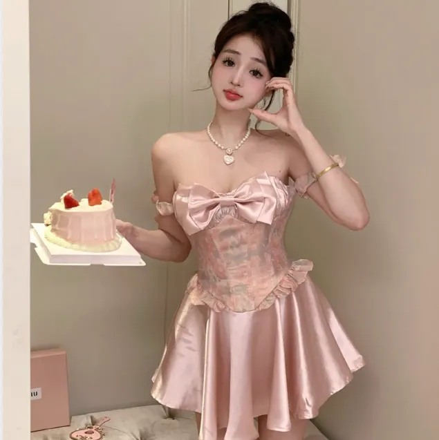 PINK CAMISOLE BOWKNOT DRESS KF83912