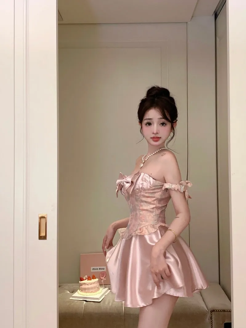 PINK CAMISOLE BOWKNOT DRESS KF83912