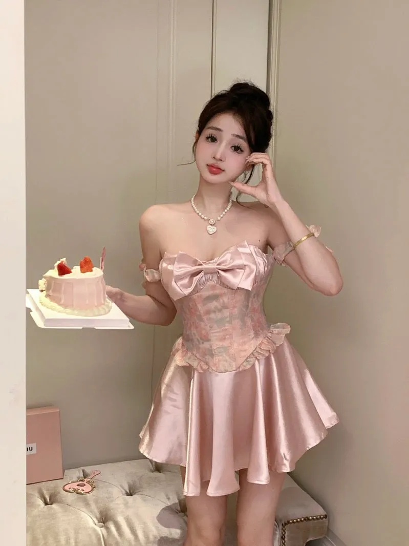 PINK CAMISOLE BOWKNOT DRESS KF83912