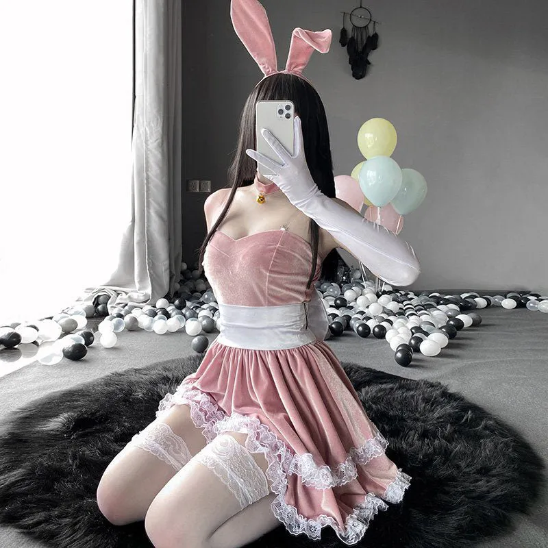 PINK CUTE LACE VELVET BUNNY OUTFIT UB2773