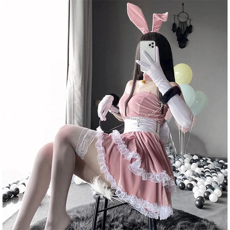 PINK CUTE LACE VELVET BUNNY OUTFIT UB2773