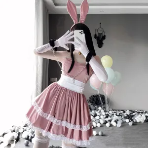 PINK CUTE LACE VELVET BUNNY OUTFIT UB2773