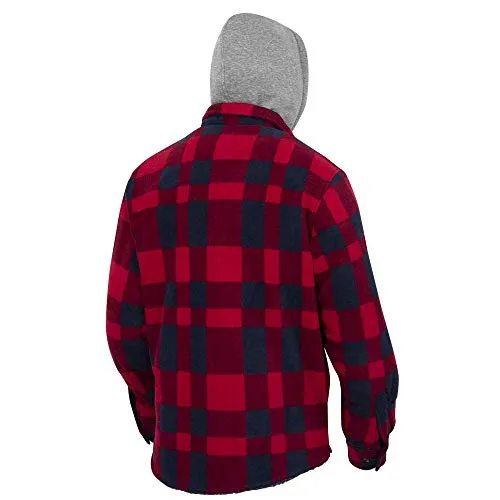 Pioneer V3080397 Quilted Hooded Polar Fleece Shirt, Red-Black Plaid