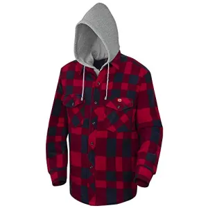 Pioneer V3080397 Quilted Hooded Polar Fleece Shirt, Red-Black Plaid
