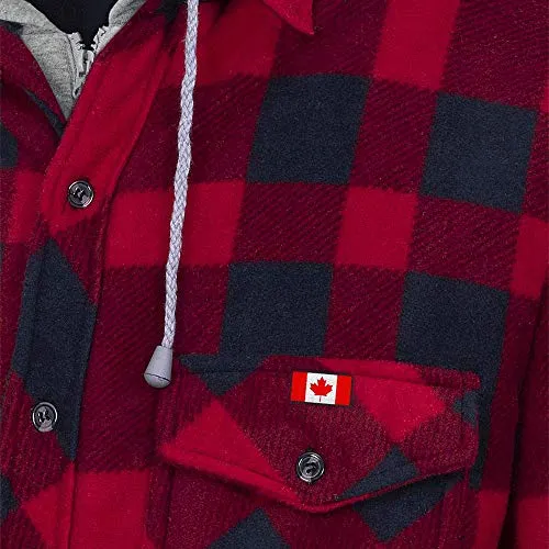 Pioneer V3080397 Quilted Hooded Polar Fleece Shirt, Red-Black Plaid