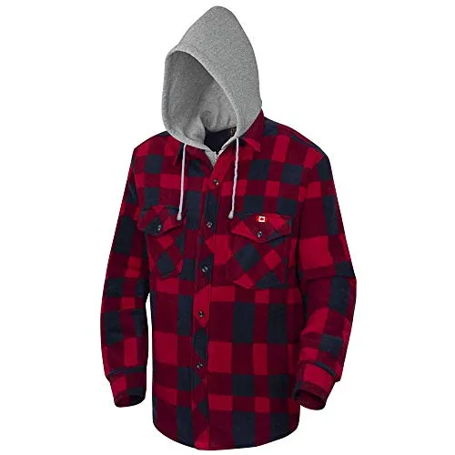 Pioneer V3080397 Quilted Hooded Polar Fleece Shirt, Red-Black Plaid