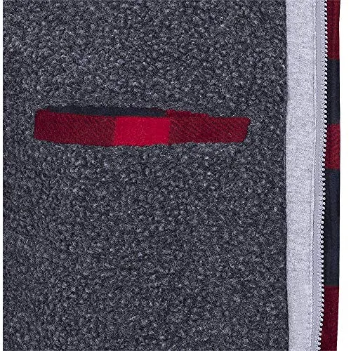 Pioneer V3080397 Quilted Hooded Polar Fleece Shirt, Red-Black Plaid