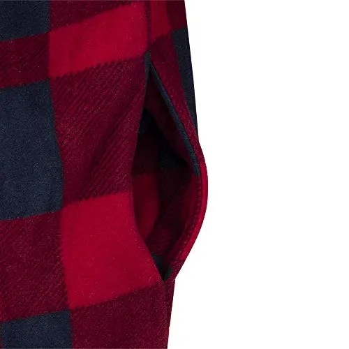 Pioneer V3080397 Quilted Hooded Polar Fleece Shirt, Red-Black Plaid