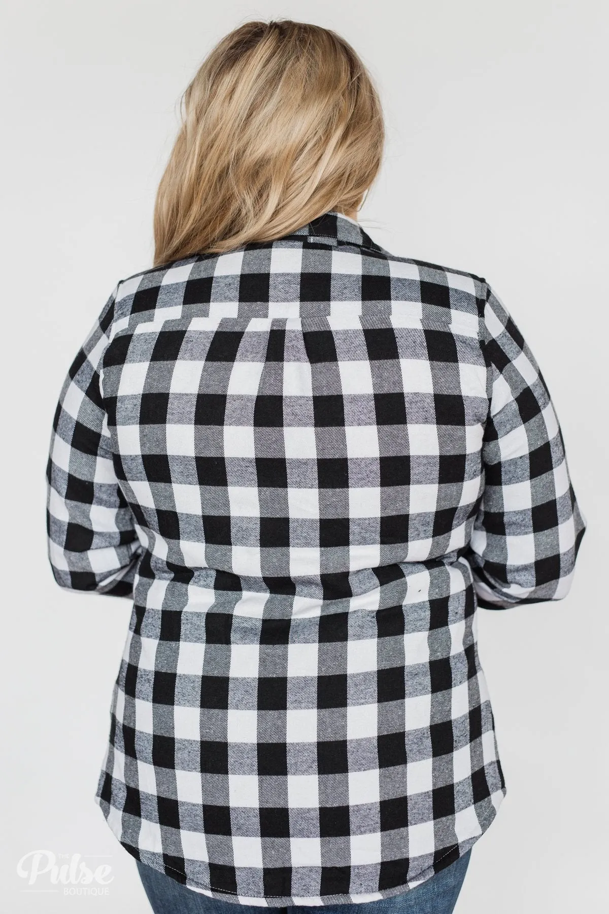Plaid With The Fur Top- White & Black