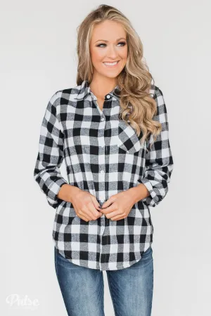 Plaid With The Fur Top- White & Black