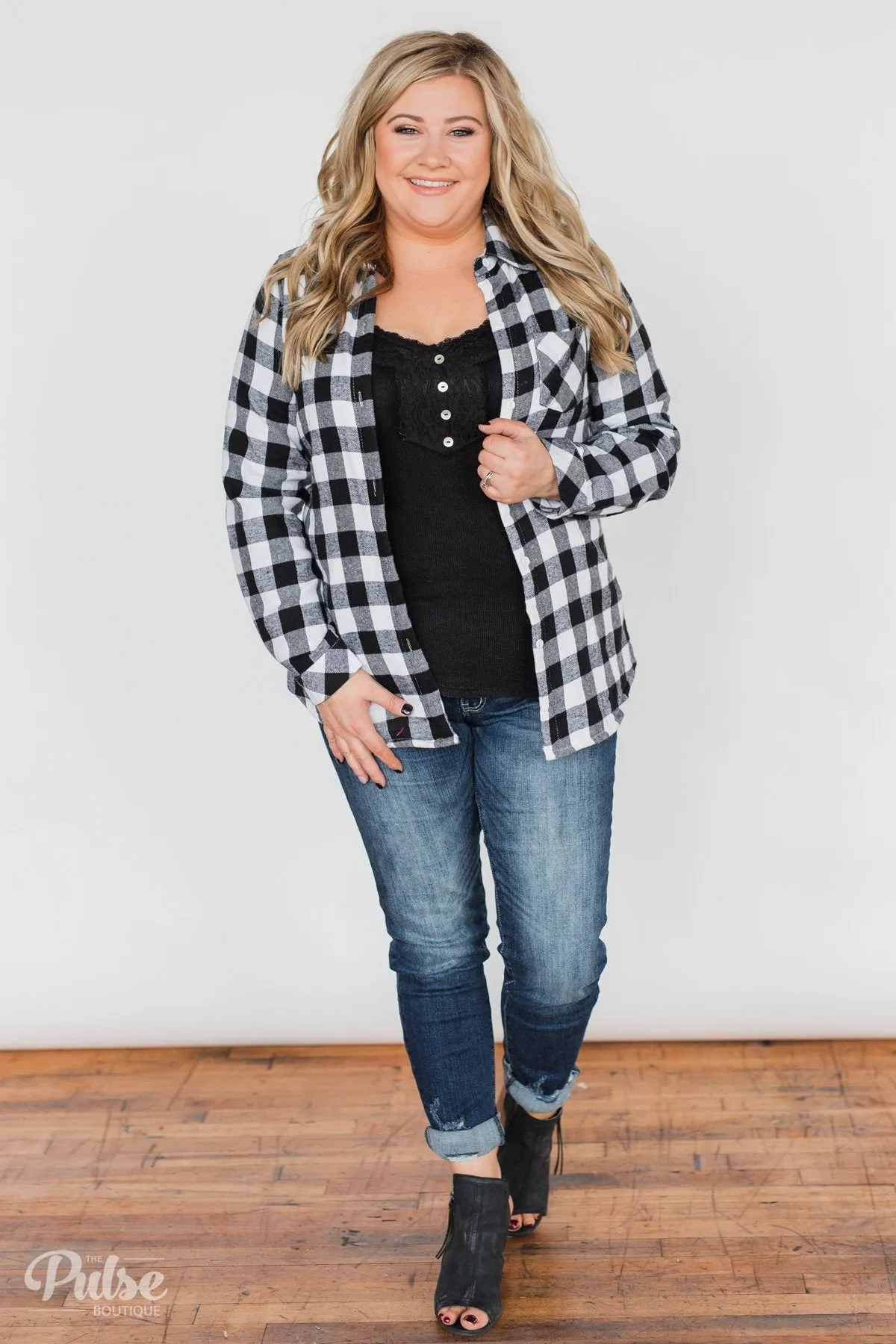 Plaid With The Fur Top- White & Black