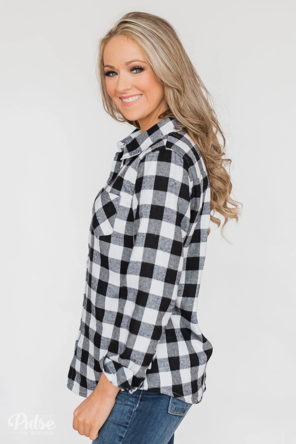 Plaid With The Fur Top- White & Black
