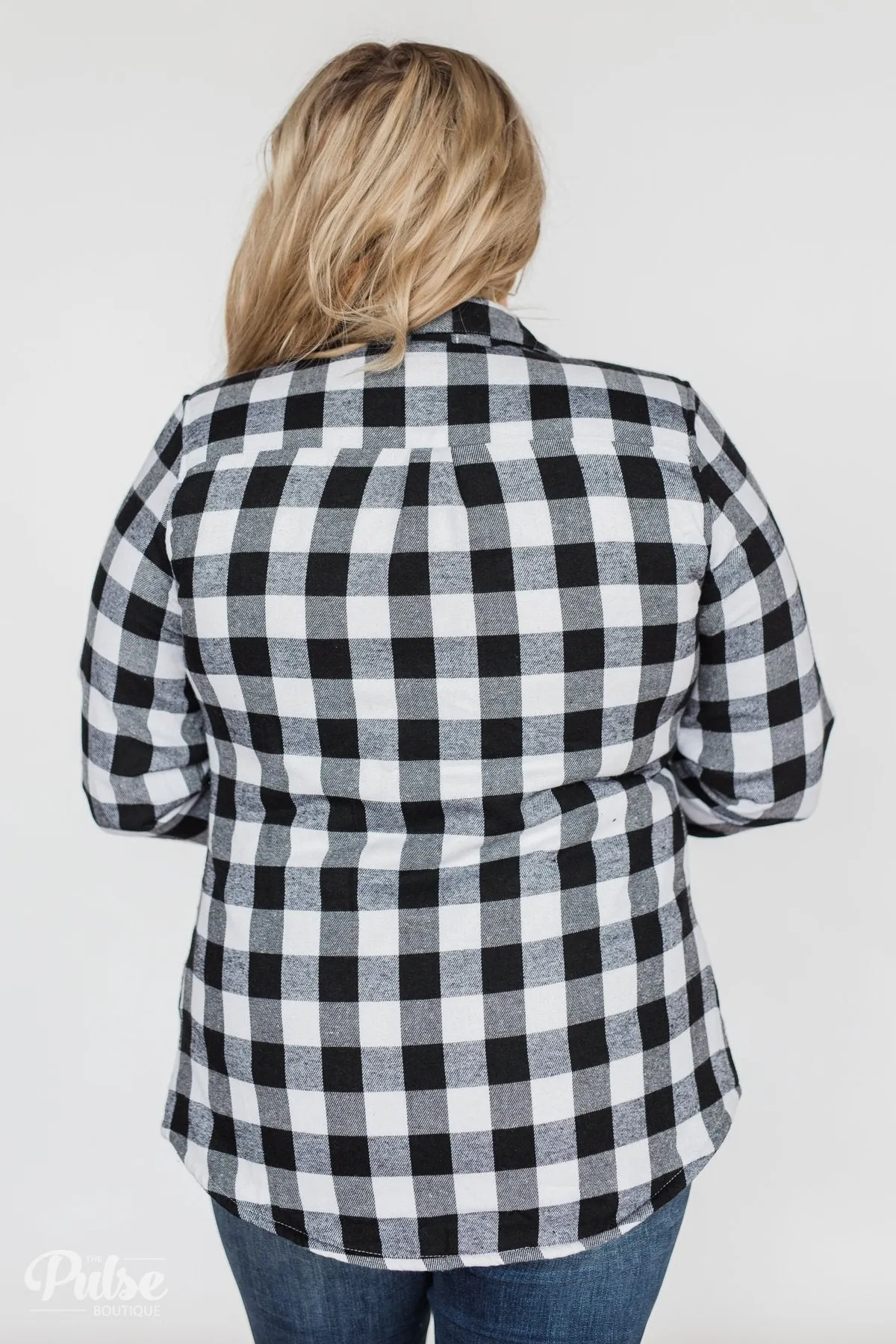 Plaid With The Fur Top- White & Black
