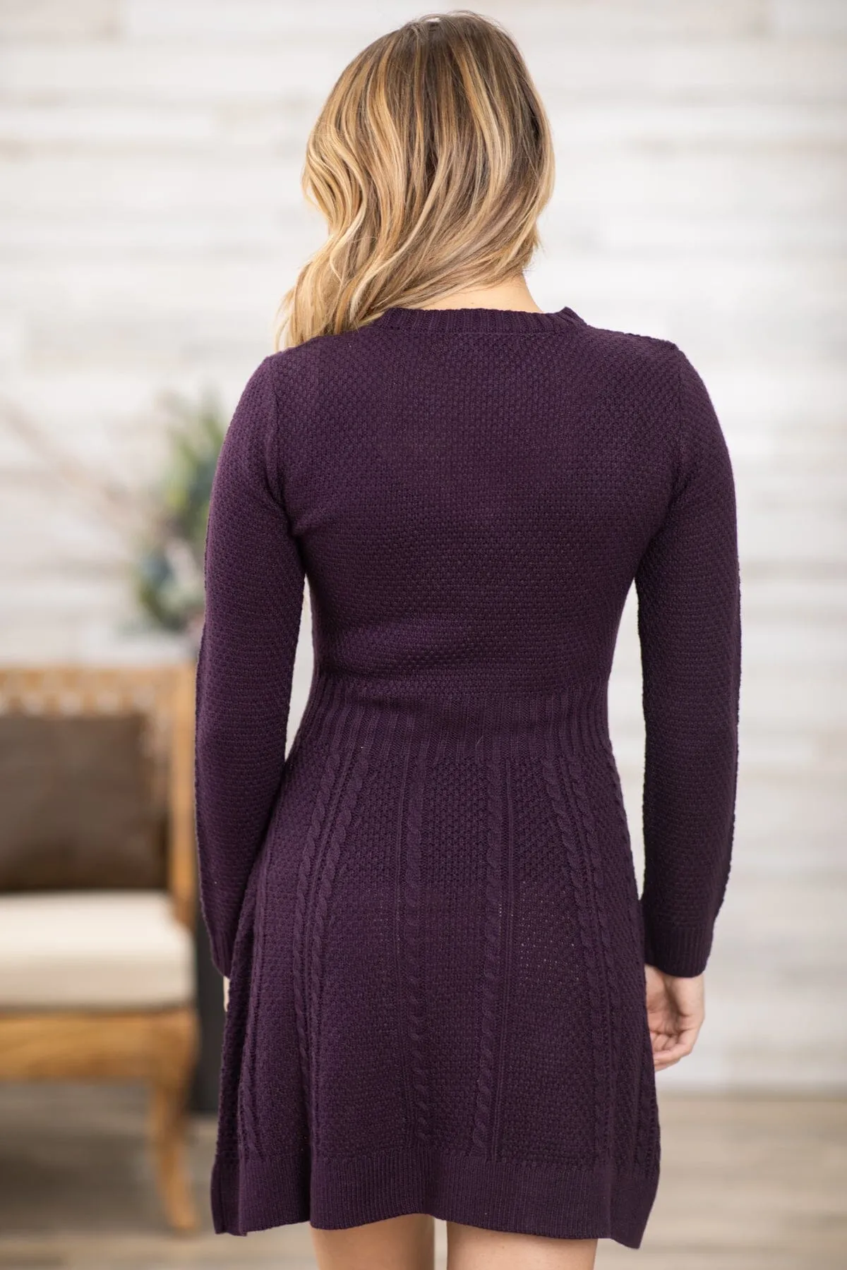 Purple Cable Knit Sweater Dress