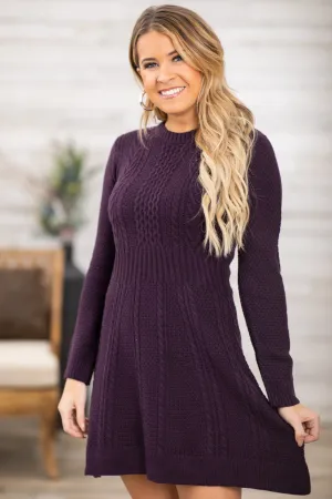 Purple Cable Knit Sweater Dress