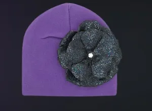 Purple Cotton Hat with Sequins Black Rose