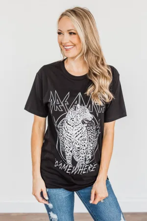 "Dreamer. Somewhere" Leopard Graphic Tee- Black
