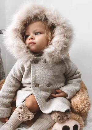 "Serenade" Beige Faux Fur Hooded Coat
