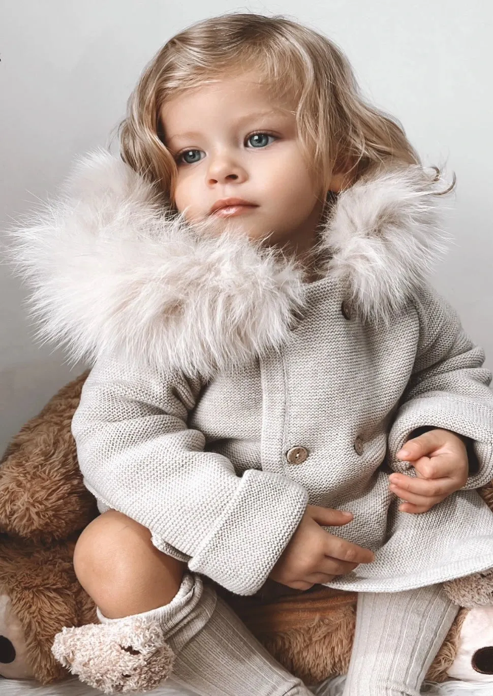 "Serenade" Beige Faux Fur Hooded Coat