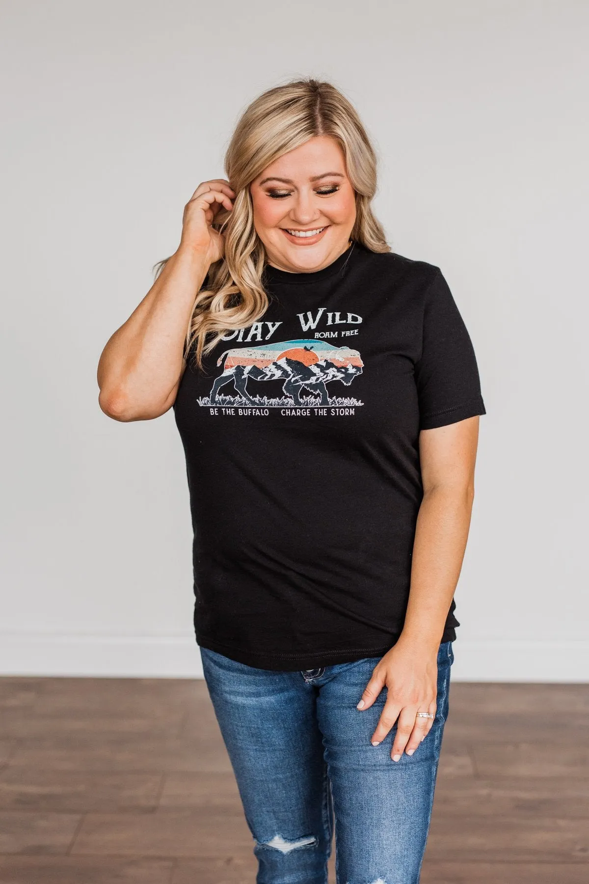 "Stay Wild. Roam Free" Buffalo Graphic Tee- Black