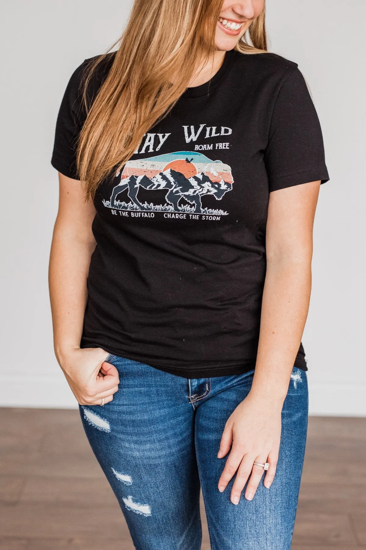 "Stay Wild. Roam Free" Buffalo Graphic Tee- Black