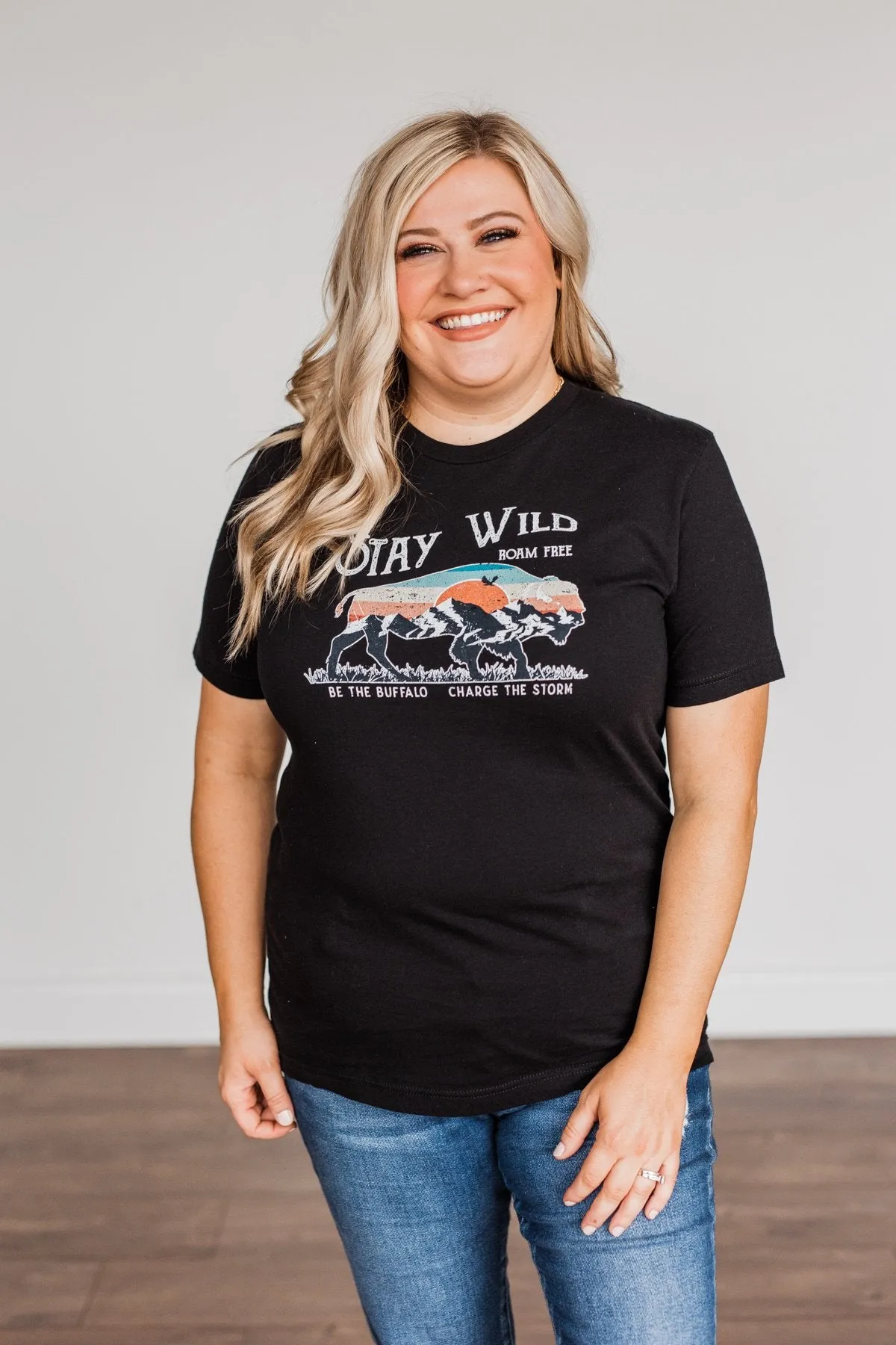 "Stay Wild. Roam Free" Buffalo Graphic Tee- Black