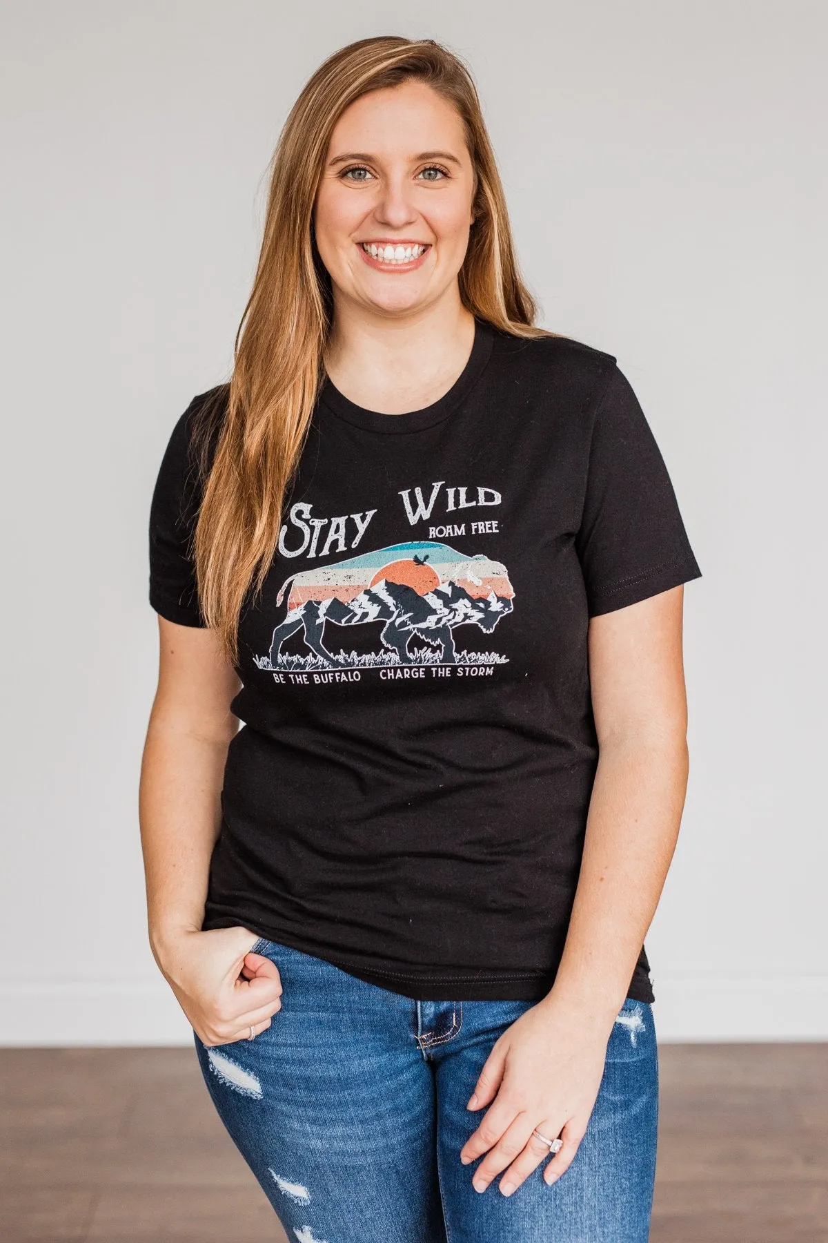 "Stay Wild. Roam Free" Buffalo Graphic Tee- Black
