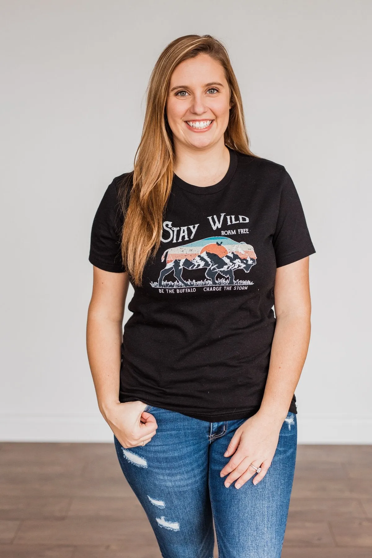 "Stay Wild. Roam Free" Buffalo Graphic Tee- Black