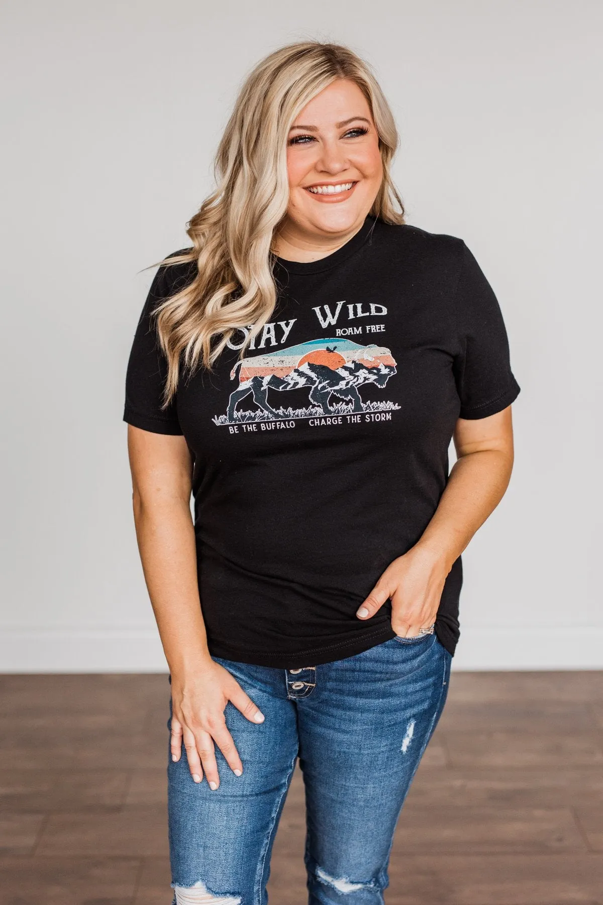 "Stay Wild. Roam Free" Buffalo Graphic Tee- Black