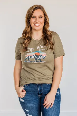 "Stay Wild. Roam Free" Buffalo Graphic Tee- Olive