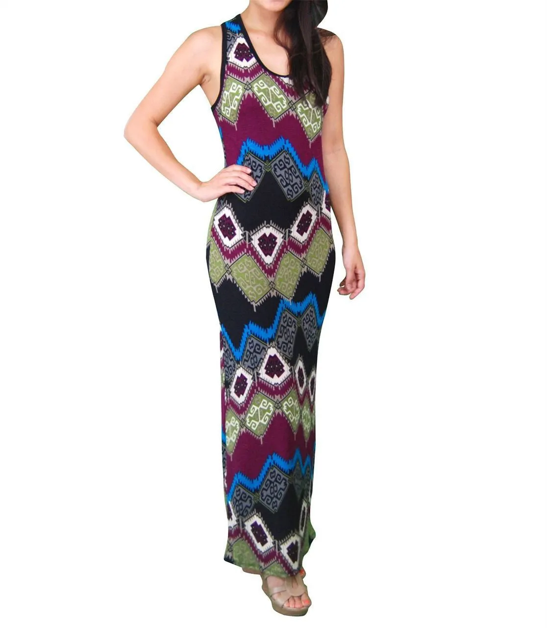Racerback Maxi Dress Aztec Tribal Purple