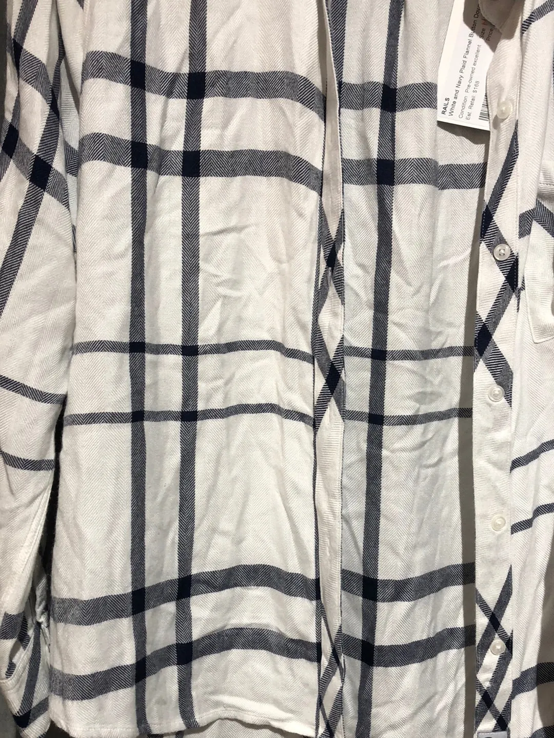 Rails White and Navy Plaid Flannel Button Down