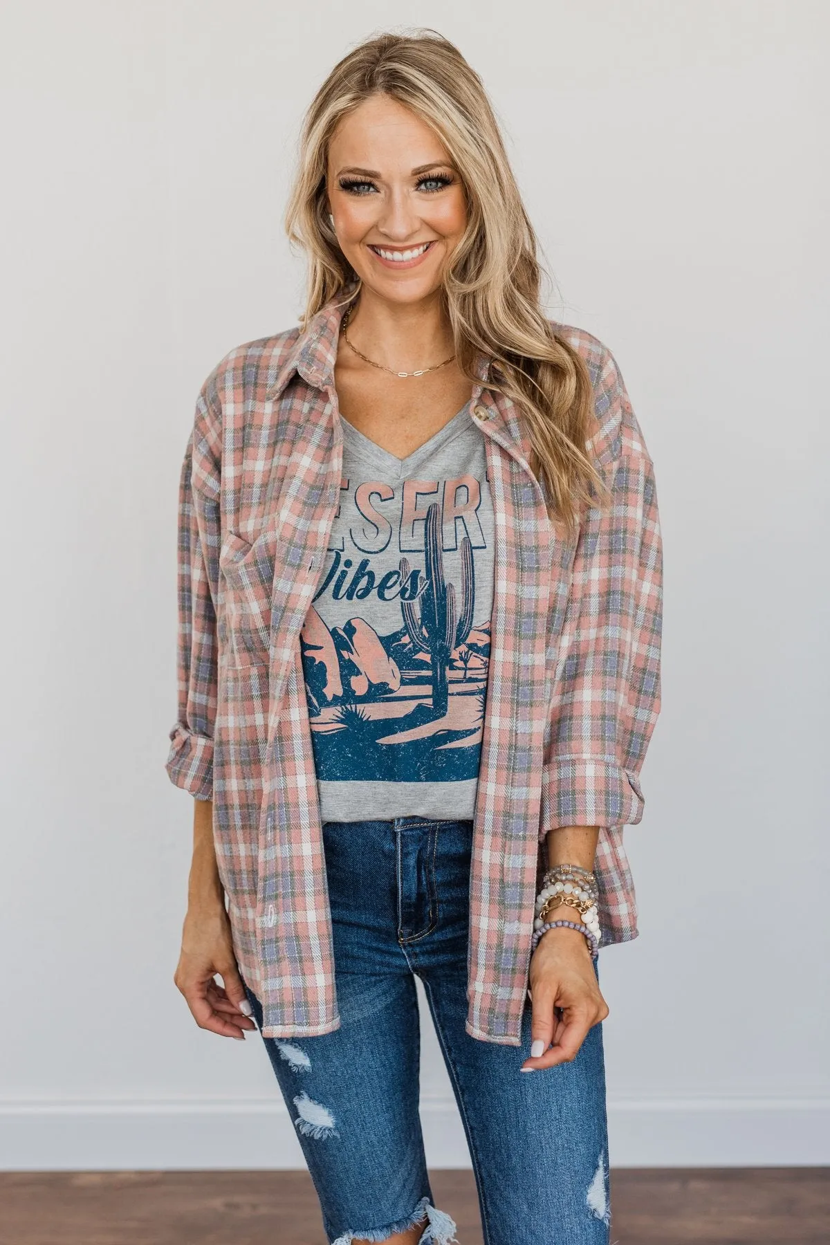 Raking In The Fun Flannel- Dusty Pink, Lavender, & Ivory
