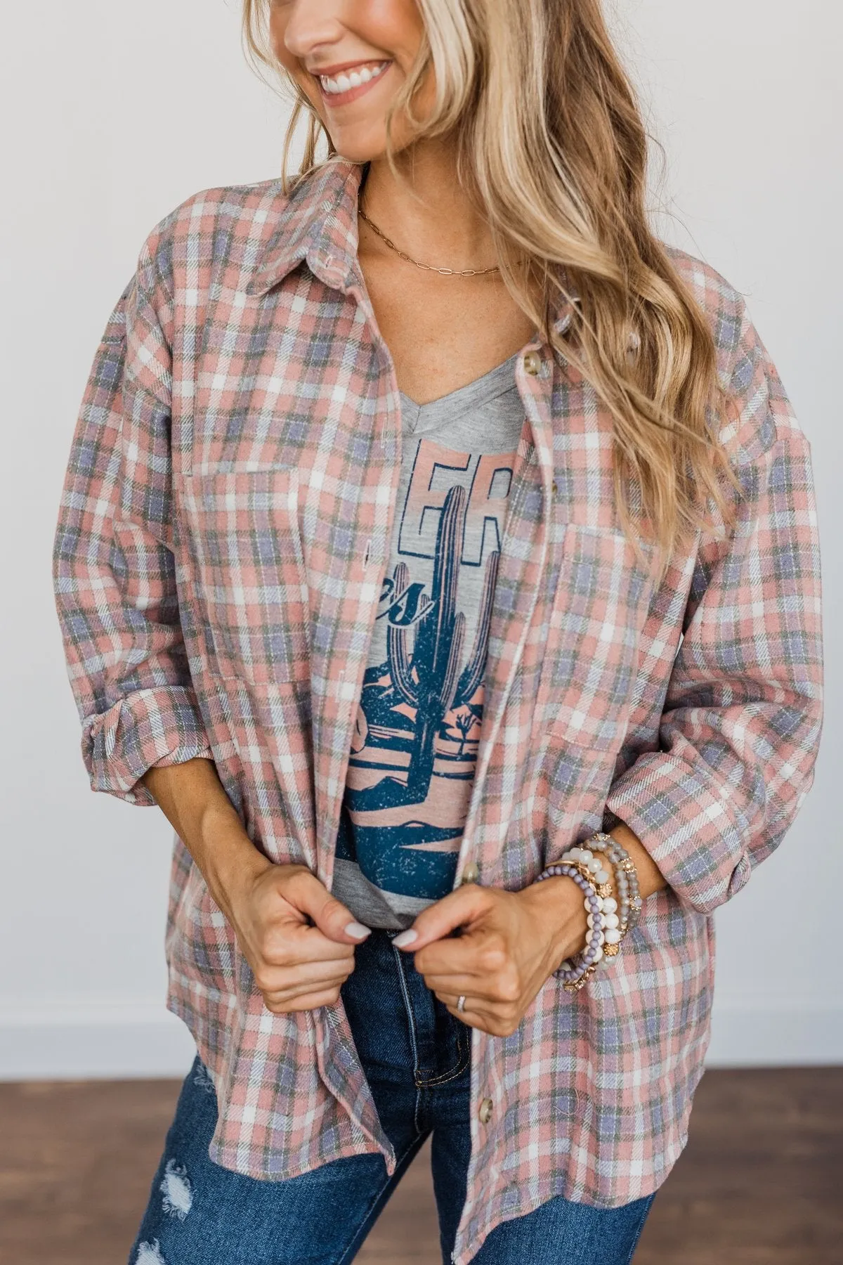 Raking In The Fun Flannel- Dusty Pink, Lavender, & Ivory