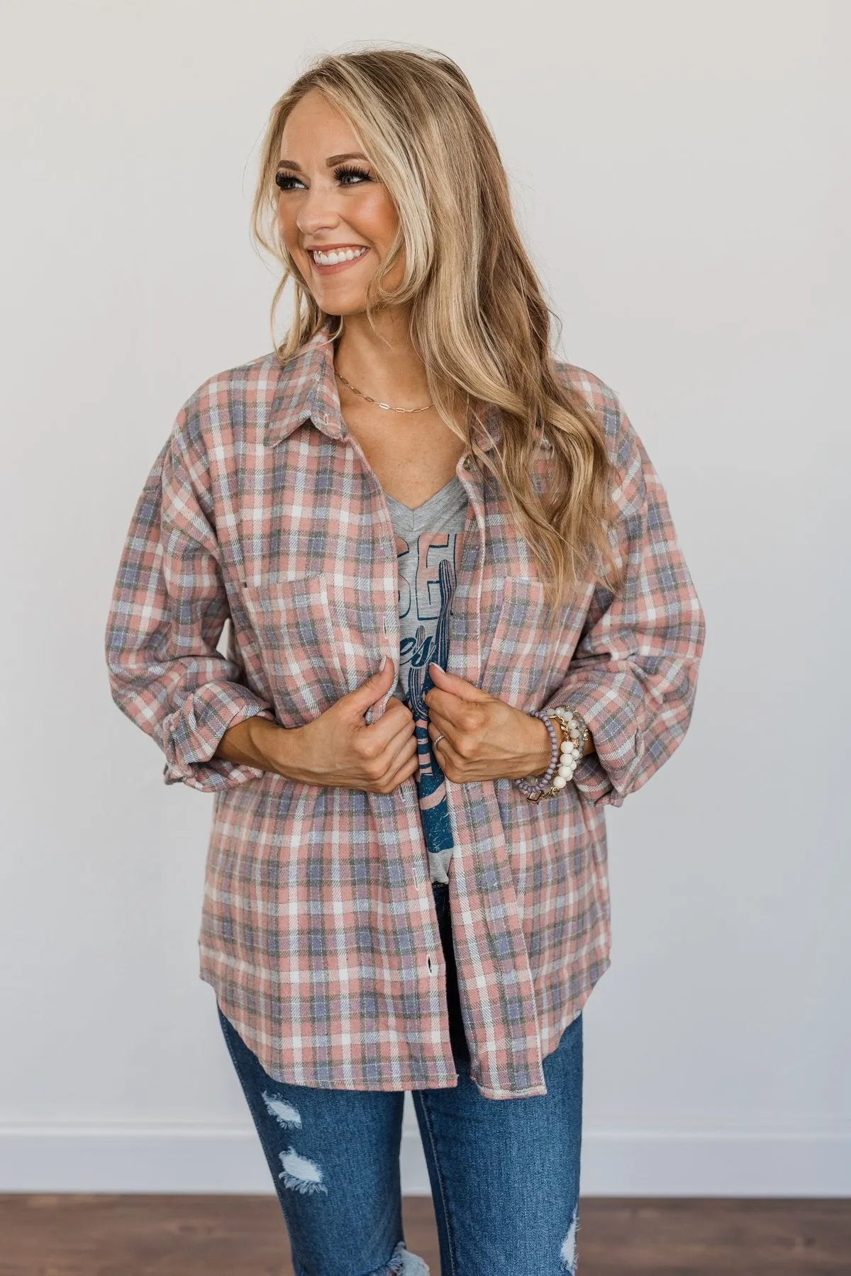 Raking In The Fun Flannel- Dusty Pink, Lavender, & Ivory