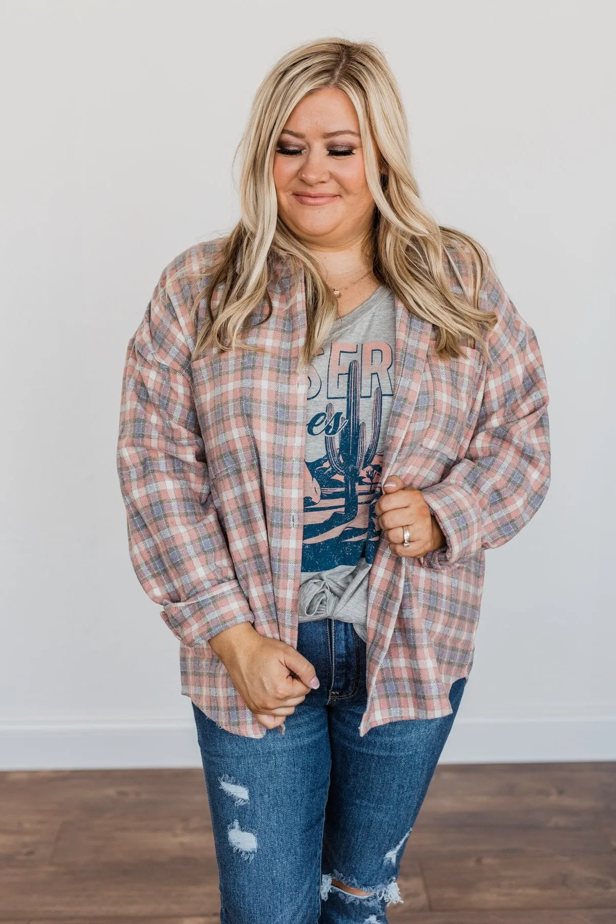 Raking In The Fun Flannel- Dusty Pink, Lavender, & Ivory