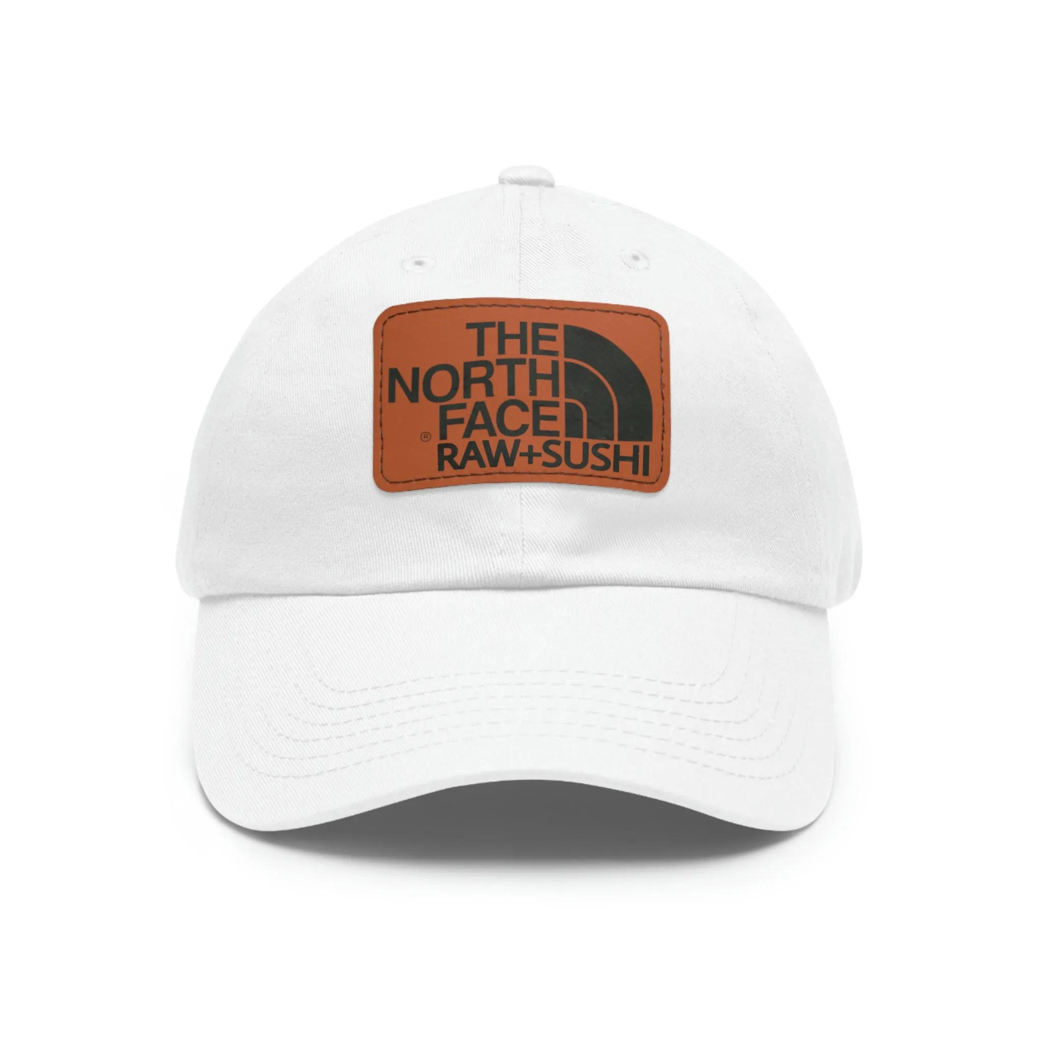Raw Sushi "north face sushi" Dad Hat with Leather Patch white