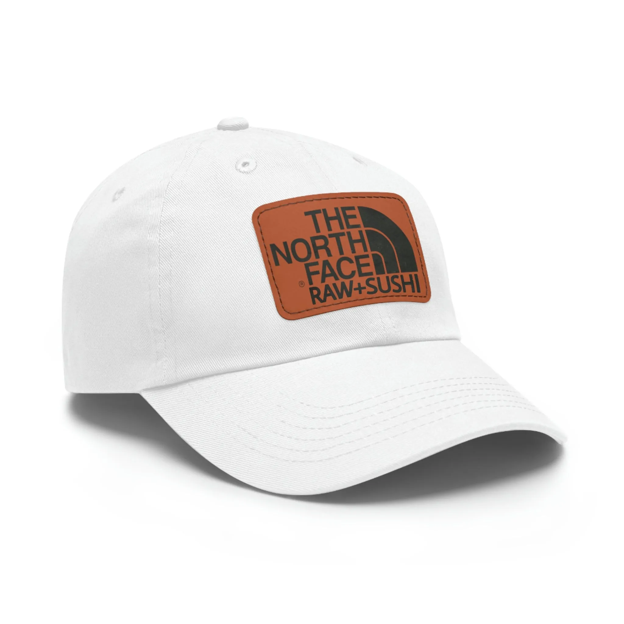 Raw Sushi "north face sushi" Dad Hat with Leather Patch white