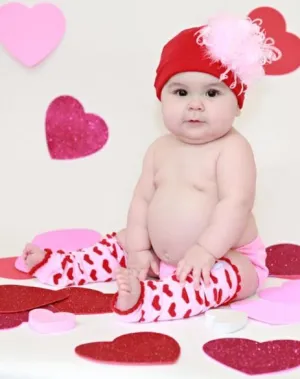 Red Cotton Hat with Candy Pink Large Curly Marabou