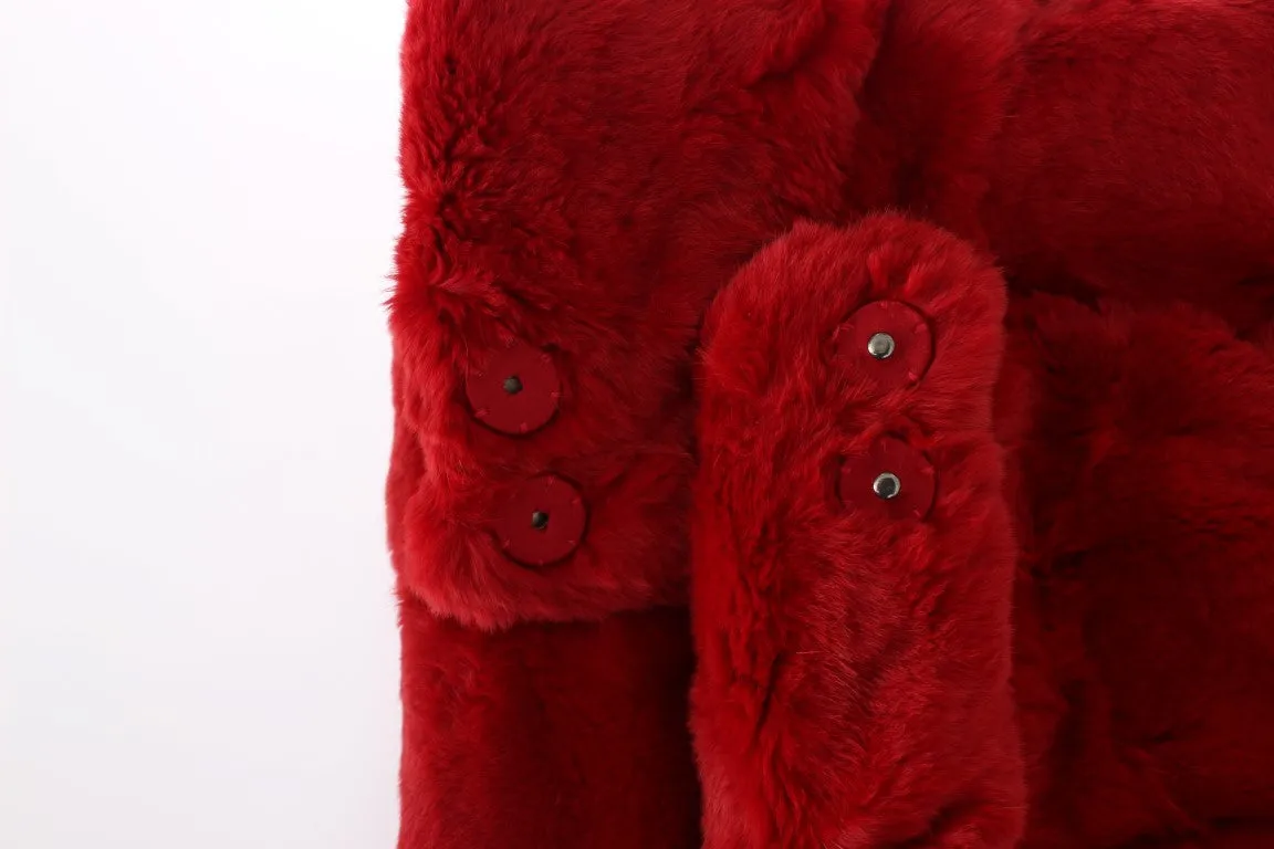 Red Weasel Fur Crochet Hood Scarf Hat