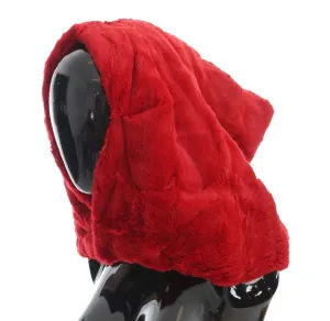 Red Weasel Fur Crochet Hood Scarf Hat